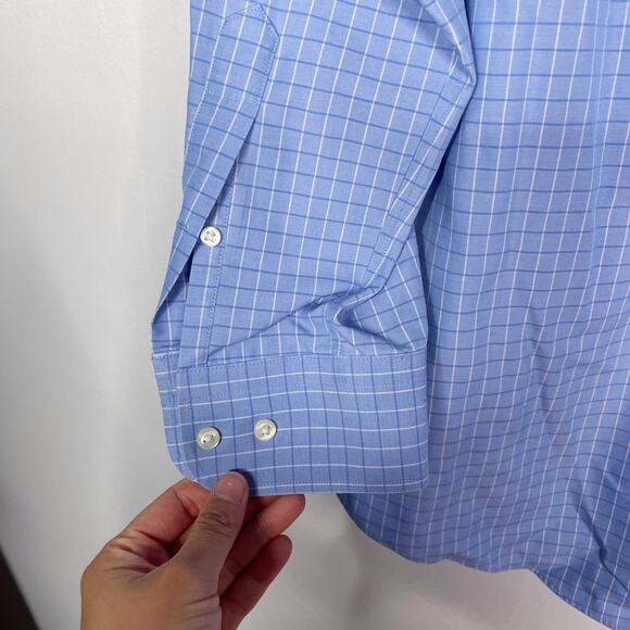 Nordstrom Men 16 /32-33 Blue Plaid Trim Fit Button Down Dress Shirt Wrinkle Free - Picture 7 of 9